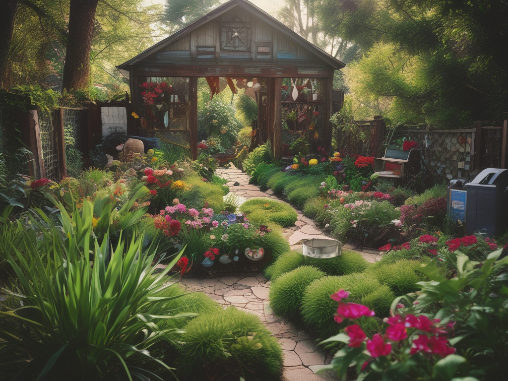 How does one upcycle a pile of trash into a beautiful garden? Image