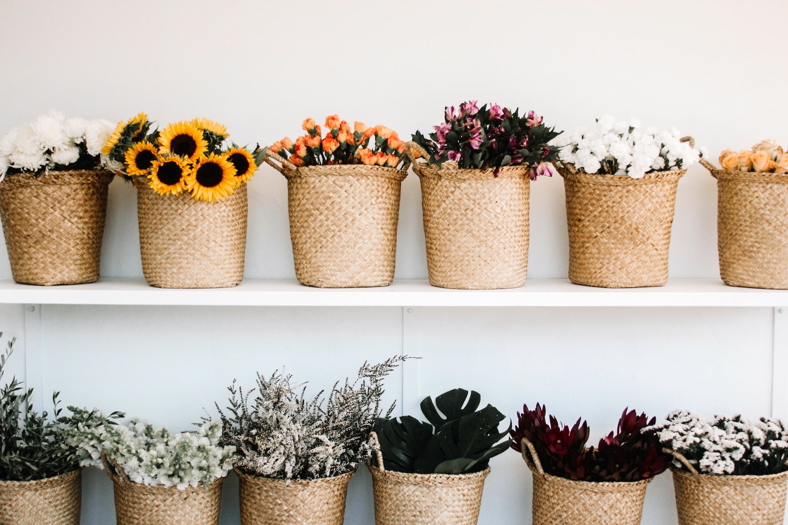 flowers on baskets